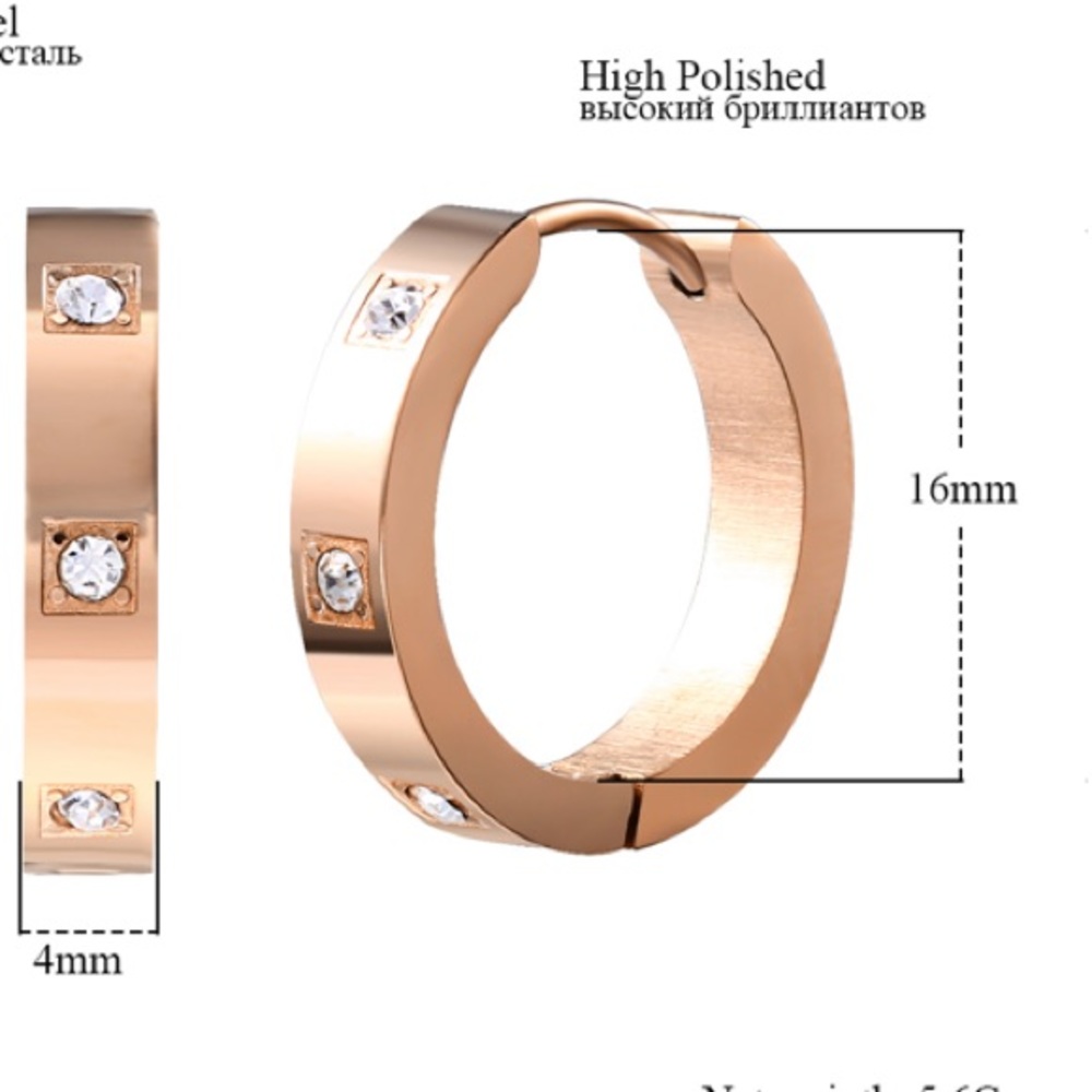 Fashion Rose Gold & CZ Hoop Earrings - Picture 3 of 4